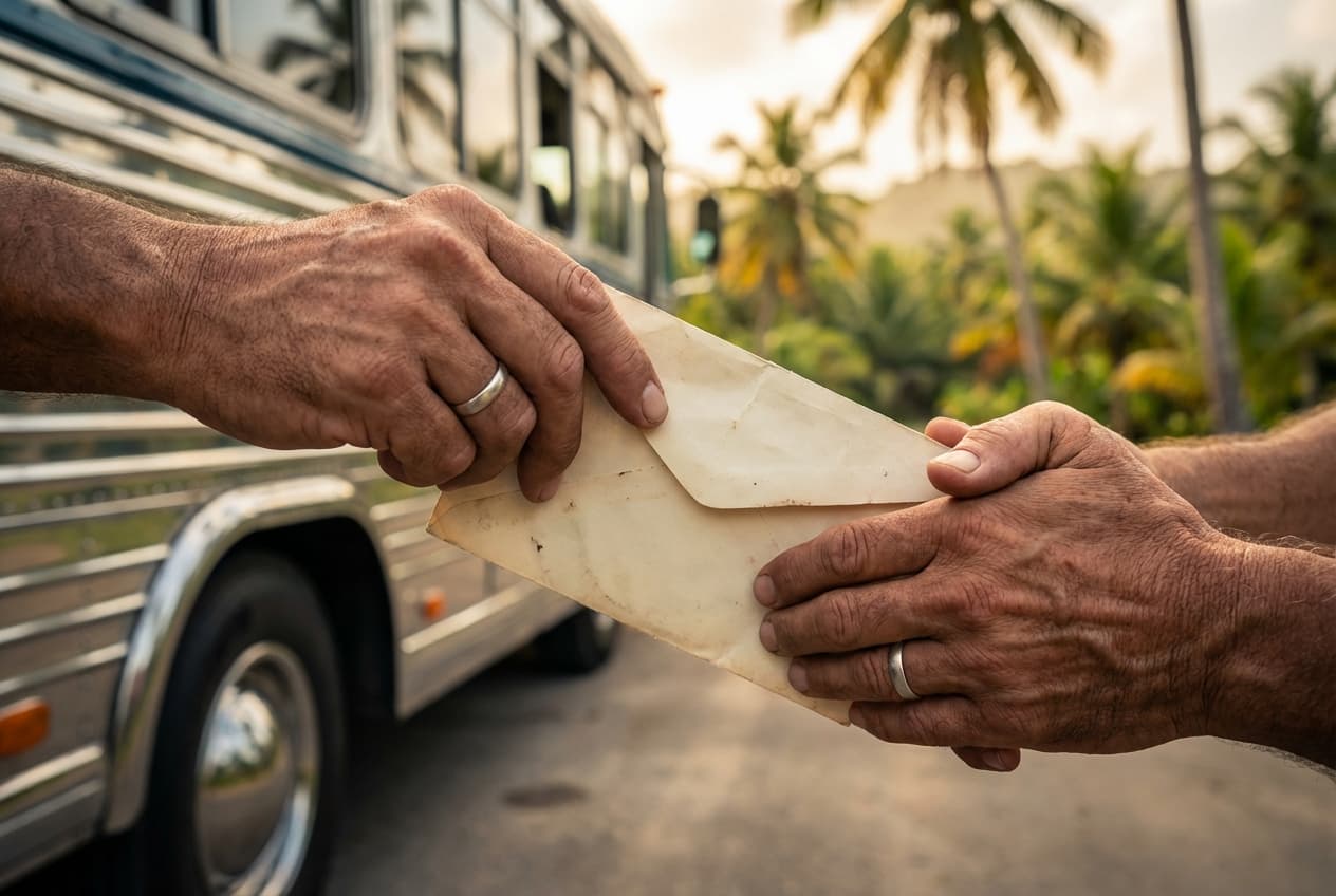 Gros plan d'un échange de pourboire lors d'un voyage