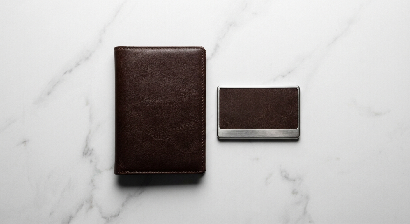 Choisir entre Agoda ou Booking pour vos réservations Passeport élégant et carte de chambre d'hôtel sur une surface en marbre blanc, style minimaliste.