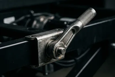 Gros plan sur le levier de débrayage manuel d'un moteur de lit électrique