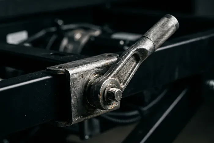 Gros plan sur le levier de débrayage manuel d'un moteur de lit électrique
