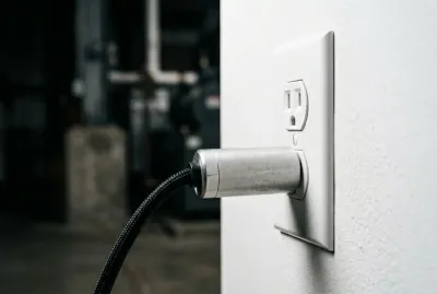 Prise électrique 220v branchée, gros plan minimaliste