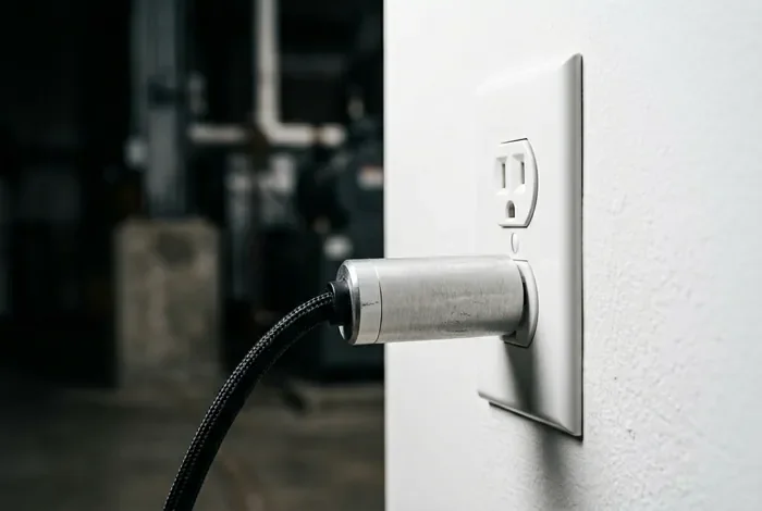 Prise électrique 220v branchée, gros plan minimaliste
