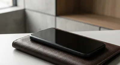 Smartphone et passeport sur un support en cuir de qualité