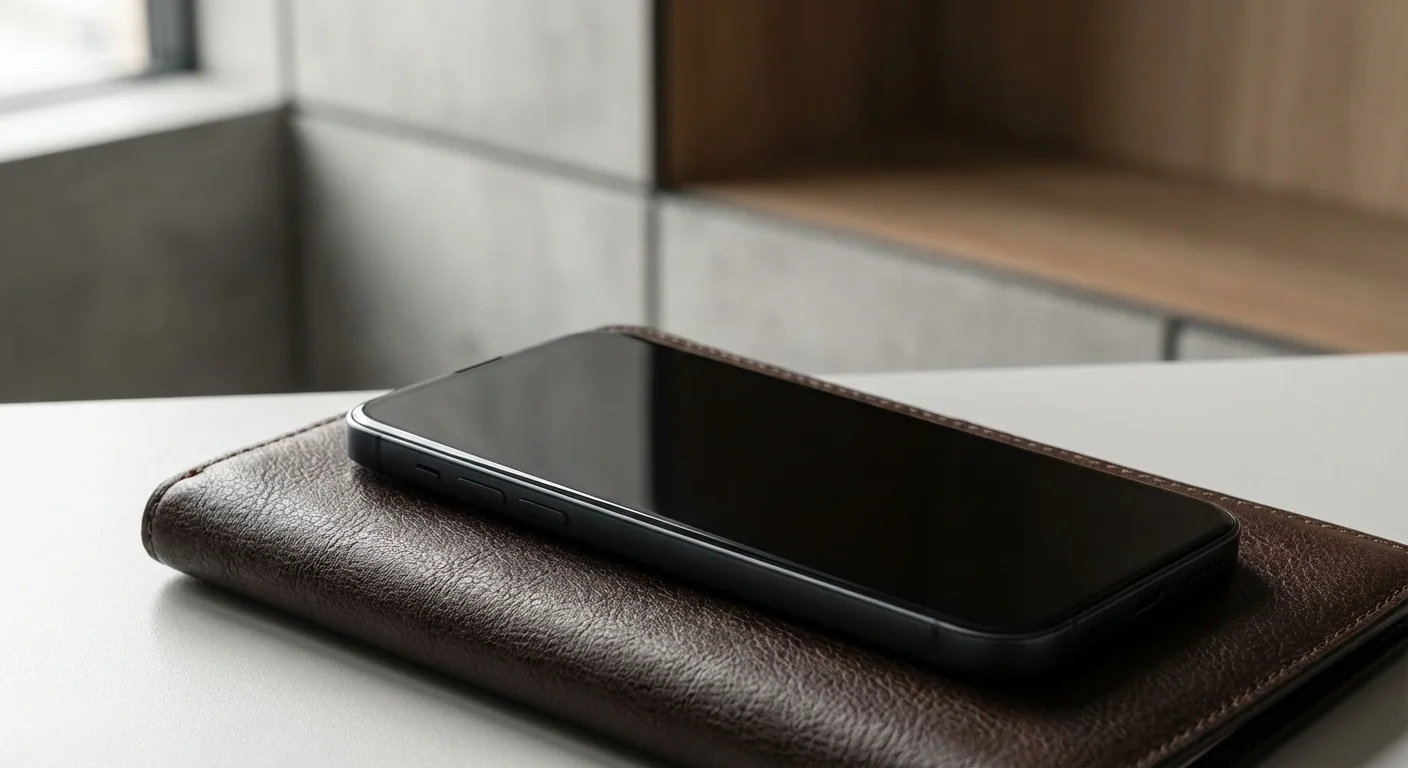 Smartphone et passeport sur un support en cuir de qualité