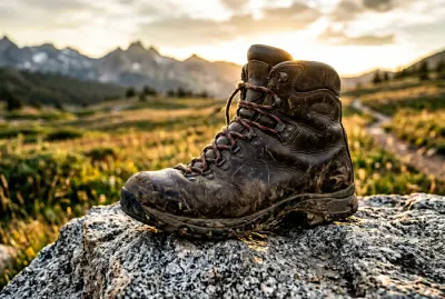 Détail iconique d'une chaussure de randonnée sur un rocher
