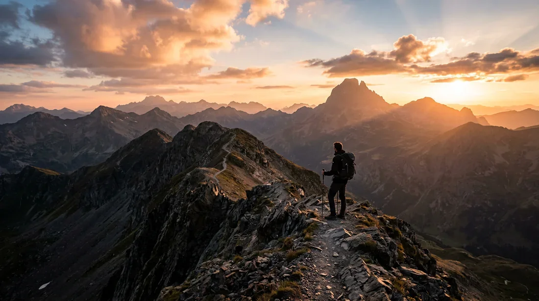 Aventure épique en haute montagne Randonneur contemplant les sommets des Pyrénées lors d'un voyage La Balaguère