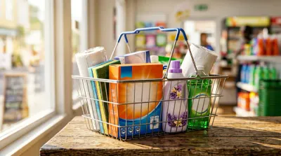 Bouteille de lessive minimaliste sur fond de pierre