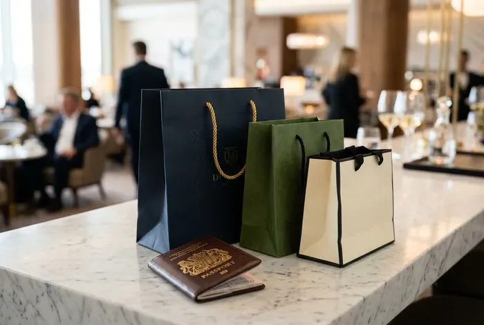 Achats duty free et passeport sur un comptoir
