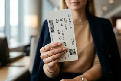 Gros plan minimaliste d'une main tenant un billet d'avion