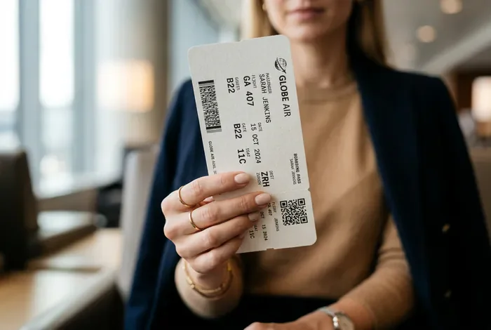 Gros plan minimaliste d'une main tenant un billet d'avion