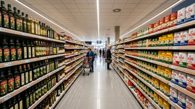 Caddie de supermarché rempli de produits, plan serré minimaliste