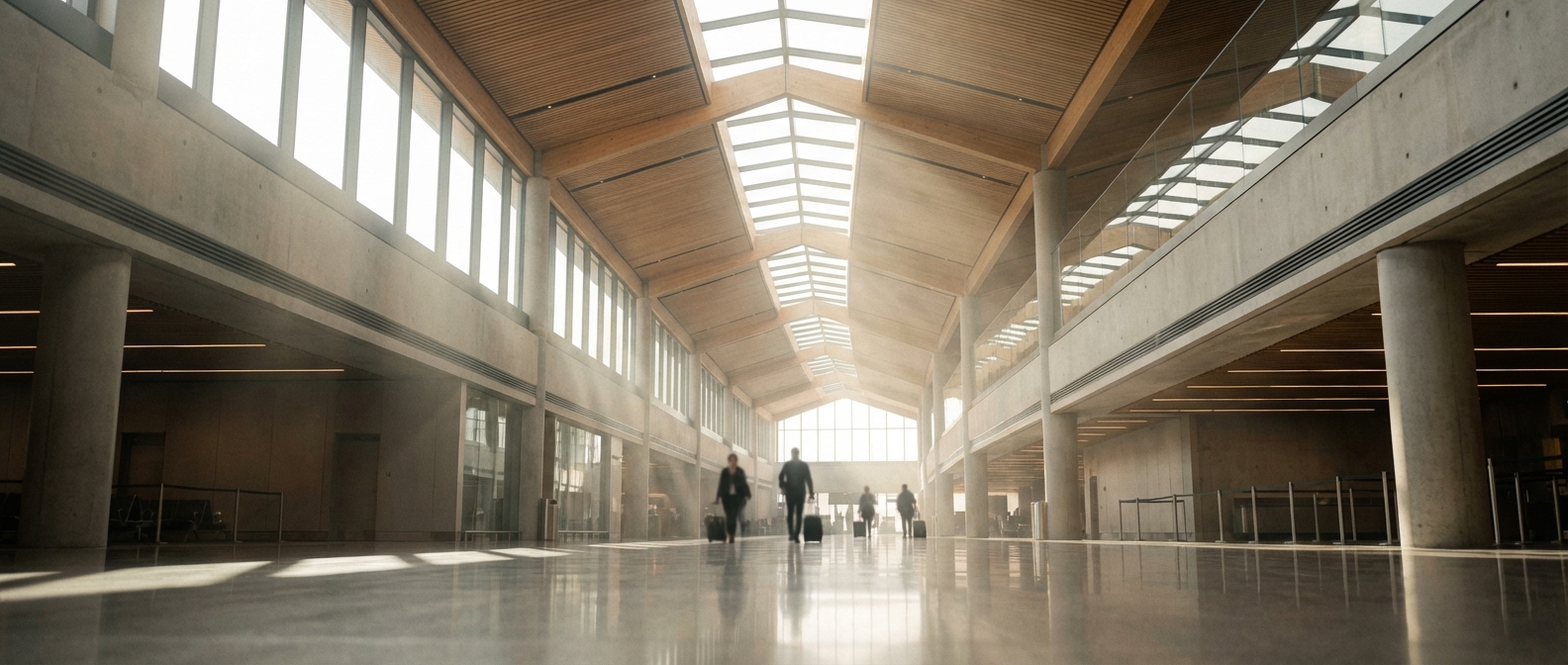 L'expérience du voyage moderne et sécurisé Architecture moderne d'un terminal d'aéroport baigné de lumière naturelle.