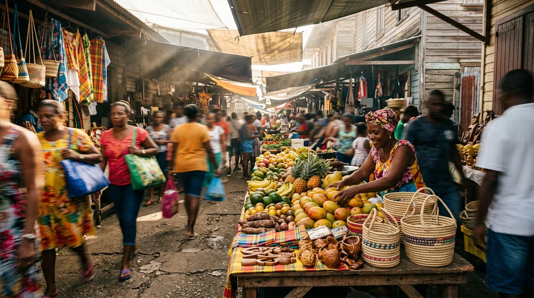 Saint-Laurent-du-Maroni : Vue aérienne au crépuscule Vue aérienne panoramique et cinématographique de Saint-Laurent-du-Maroni au crépuscule