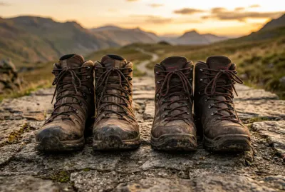 Deux paires de chaussures de randonnée côte à côte