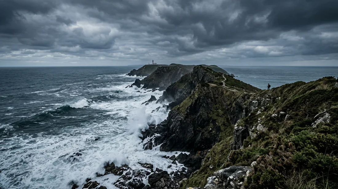 Les contrastes saisissants du littoral basque Paysage côtier dramatique du Pays basque sous un ciel nuageux
