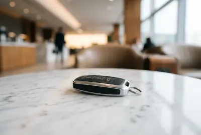 Clé de voiture posée sur une surface moderne symbolisant le départ en voyage