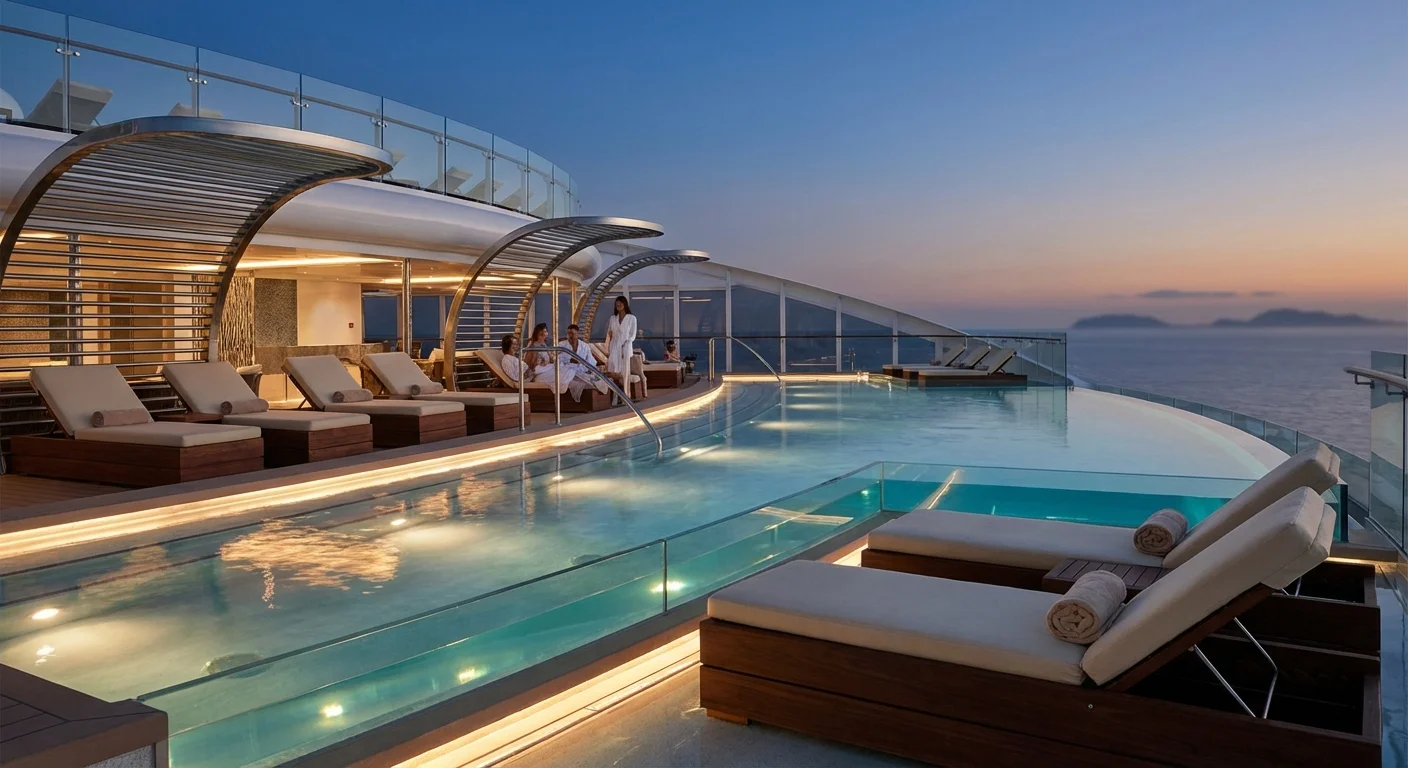 Pont supérieur luxueux avec piscine à débordement sur le MSC World Europa