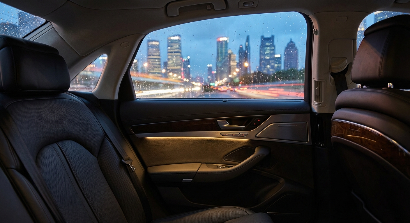 Confort et sérénité lors d'un trajet en taxi Vue intérieure confortable depuis l'arrière d'un taxi circulant en ville la nuit