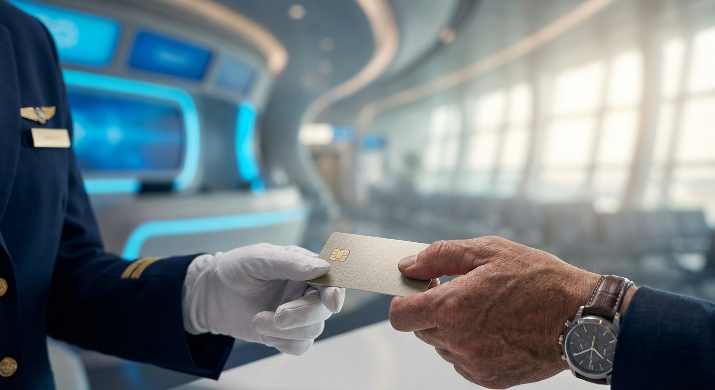 Geste de présentation d'une pièce d'identité à l'embarquement d'un avion.