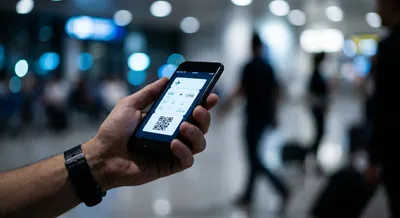 Gros plan sur un smartphone affichant une carte d'embarquement numérique à l'aéroport