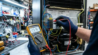 Gros plan sur une flamme pilote bleue dans un compartiment métallique sombre